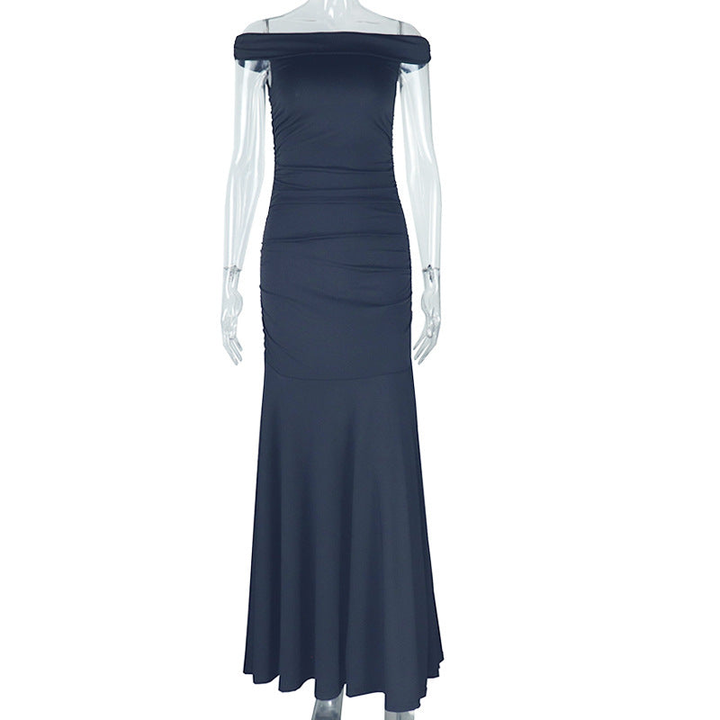 Off Shoulder Ruched Hip Mermaid Bodycon Maxi Dress 6