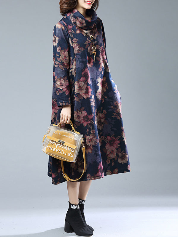 Square Neck Puff Sleeve Floral Print Fit and Flare Midi Dress 3