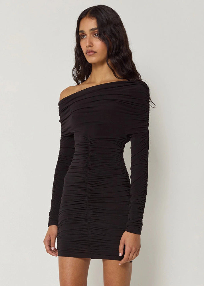 Asymmetric Off-Shoulder Ruched Long Sleeve Bodycon Mini Dress 4