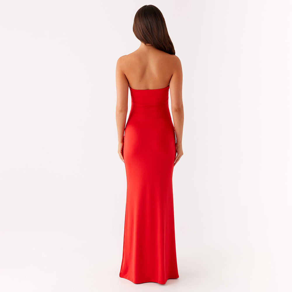 Strapless Floral Hardware Midriff Cutout Column Maxi Gown 3