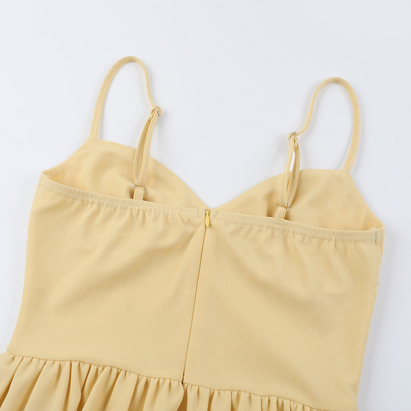 Sweetheart Spaghetti Strap Corset Bodice Pleated Pocket Midi Dress 14
