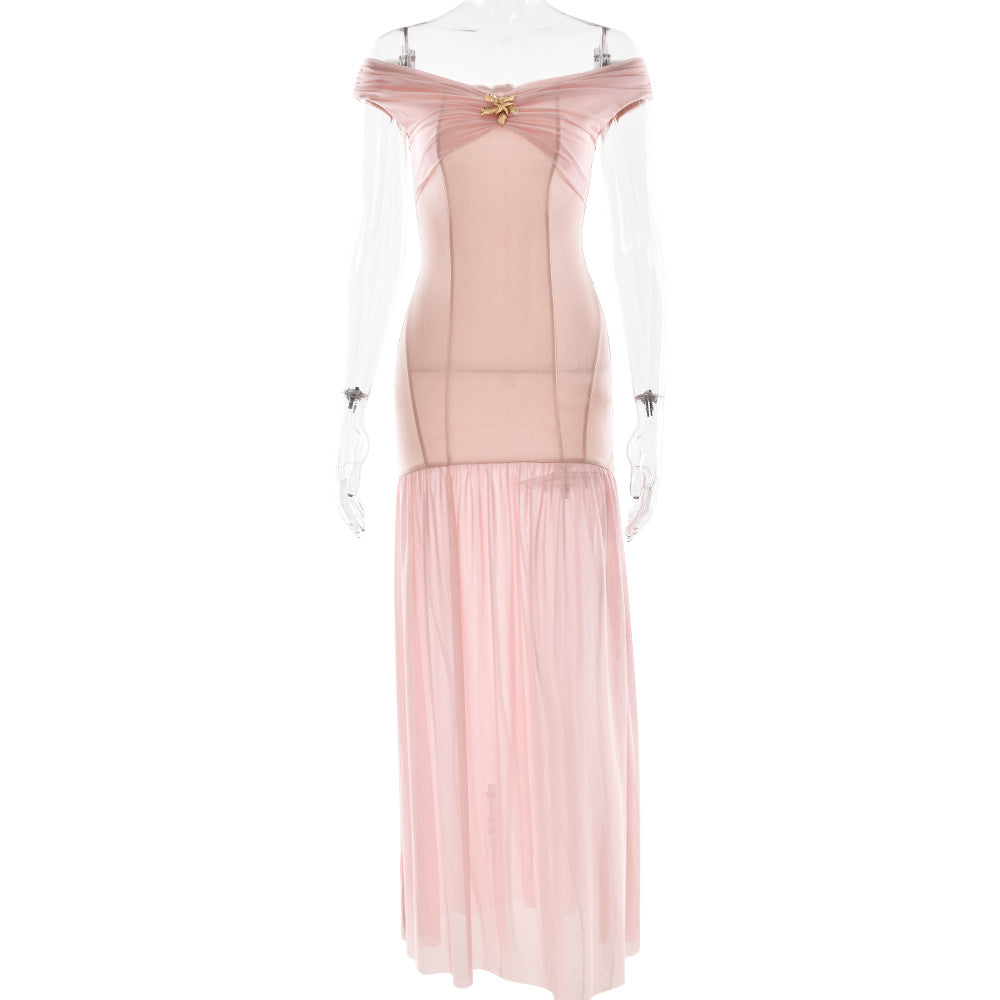 Off Shoulder Ruched Folded Bandage Maxi Dress 11