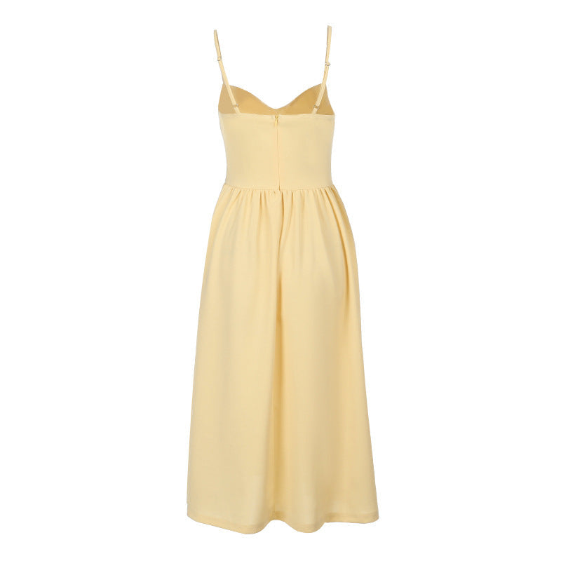 Sweetheart Spaghetti Strap Corset Bodice Pleated Pocket Midi Dress 11