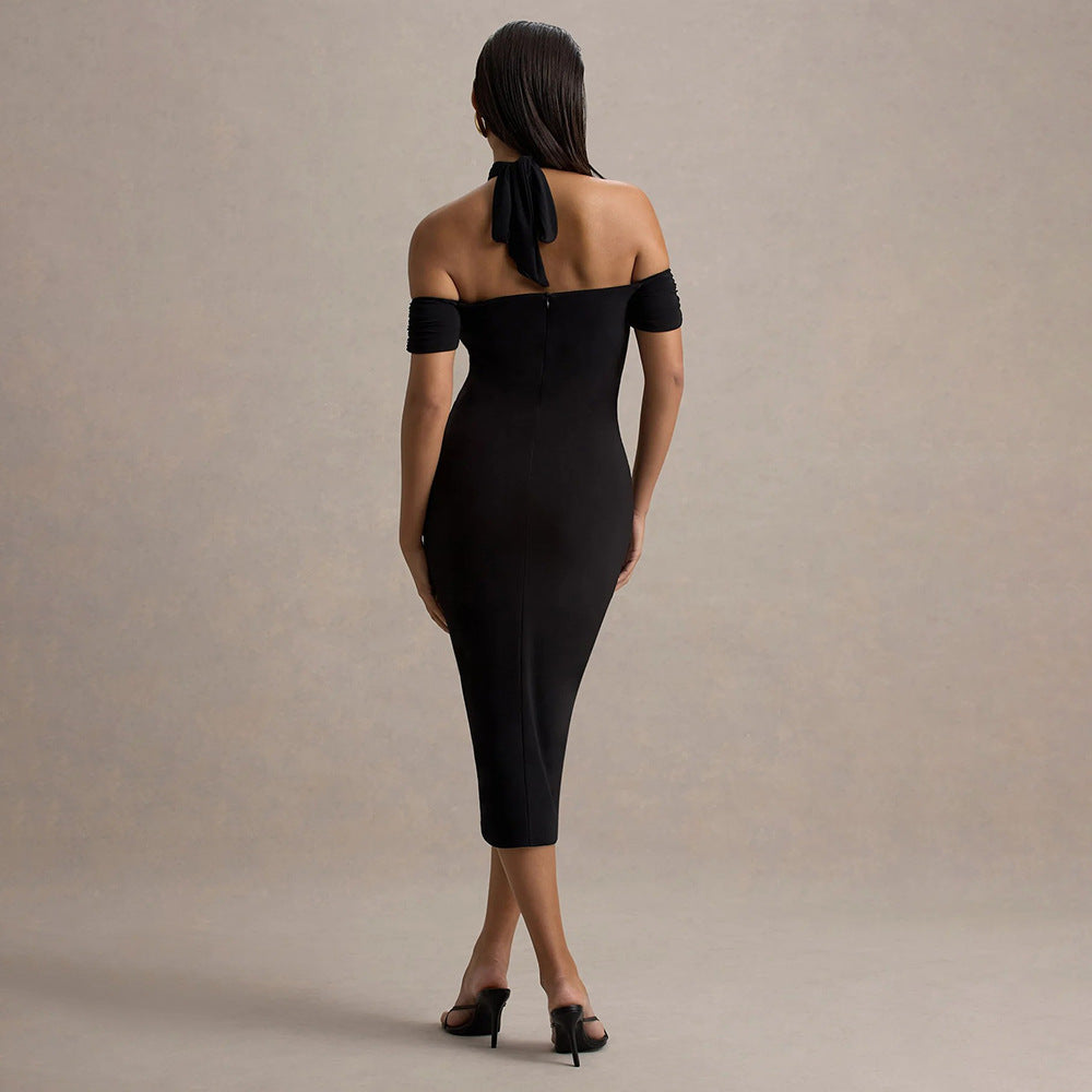 Mock Neck Ruched Asymmetric Train Mini Dress 4
