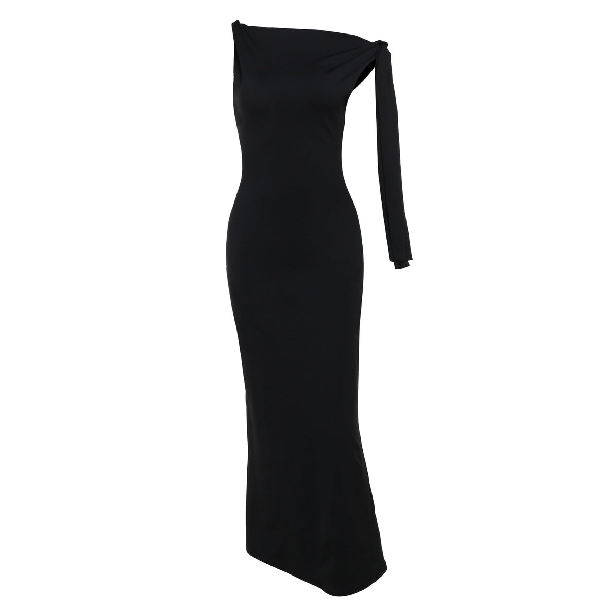 Sleeveless High Neck Asymmetric Drape Sash Column Maxi Gown 5