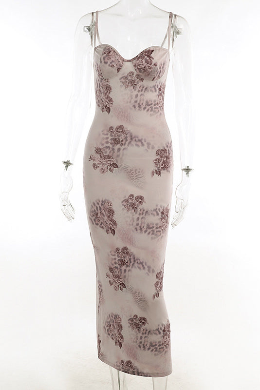 Sweetheart Bodycon Lace Mesh Sleeveless Printed Maxi Dress 8
