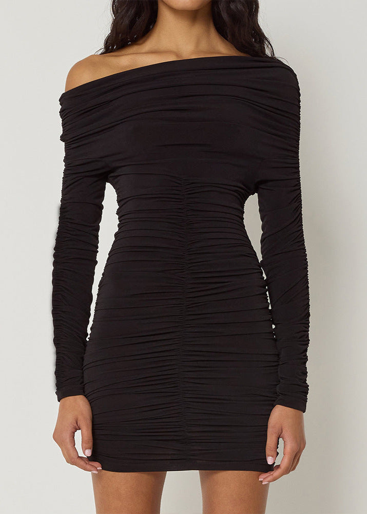 Asymmetric Off-Shoulder Ruched Long Sleeve Bodycon Mini Dress 5