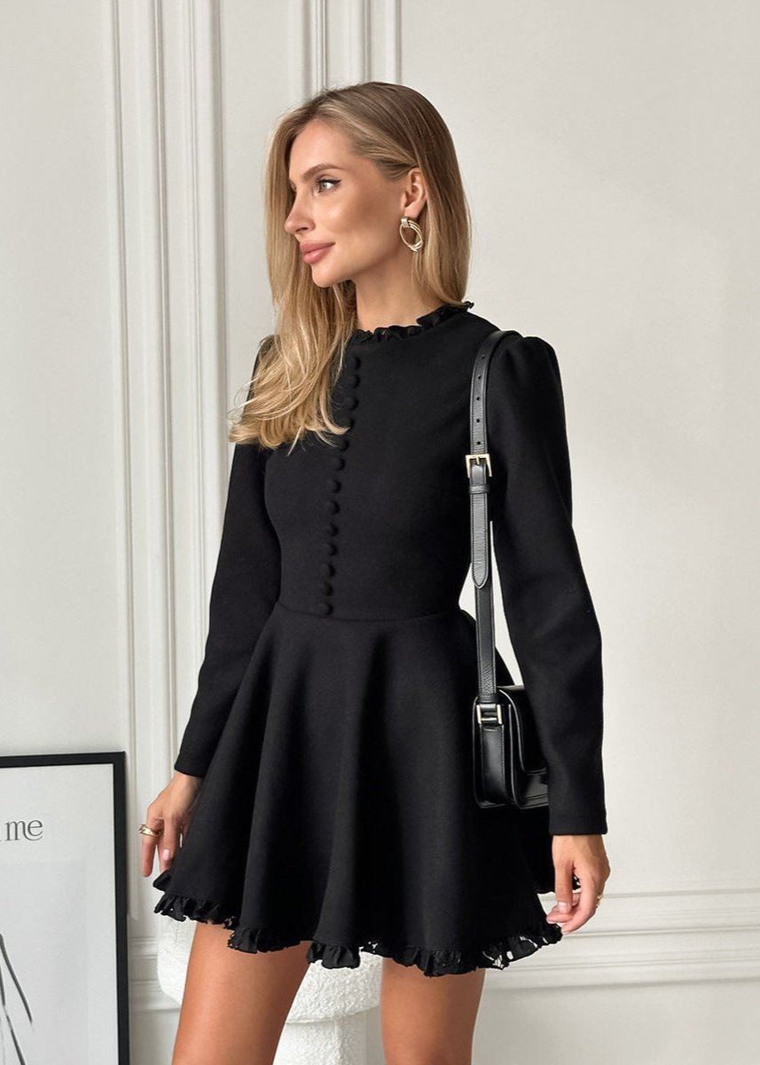 Ruffle Collar Button Front Pleated Fit and Flare Mini Dress 4