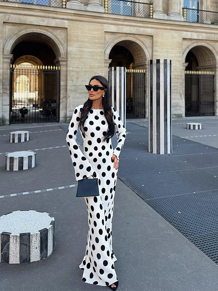 Polka Dot Mermaid Column Maxi Gown