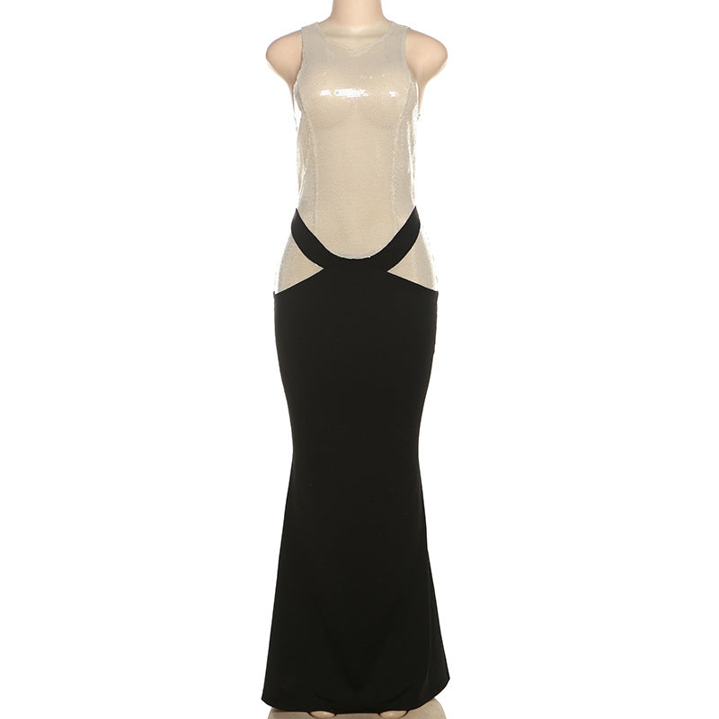 Sequin Mesh Sleeveless Hip Cutout Column Maxi Gown 4
