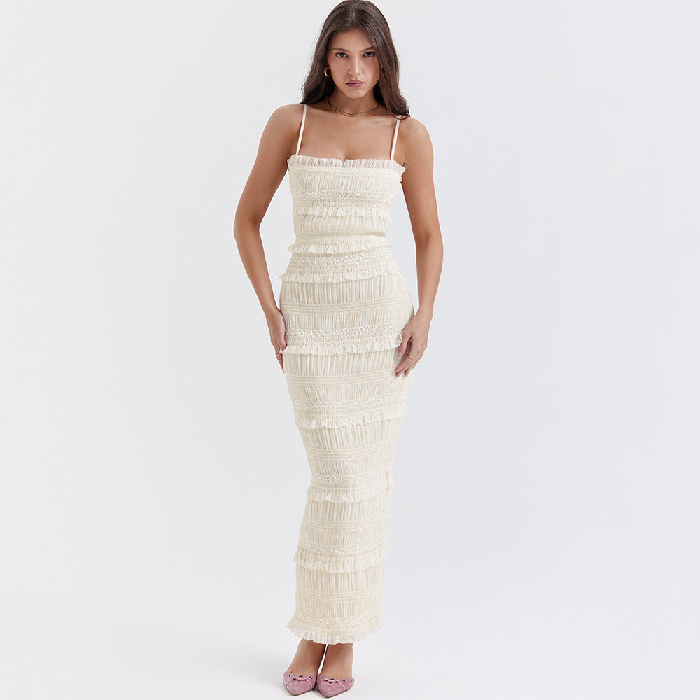 Smocked Tiered Ruffle Spaghetti Strap Backless Maxi Dress 3