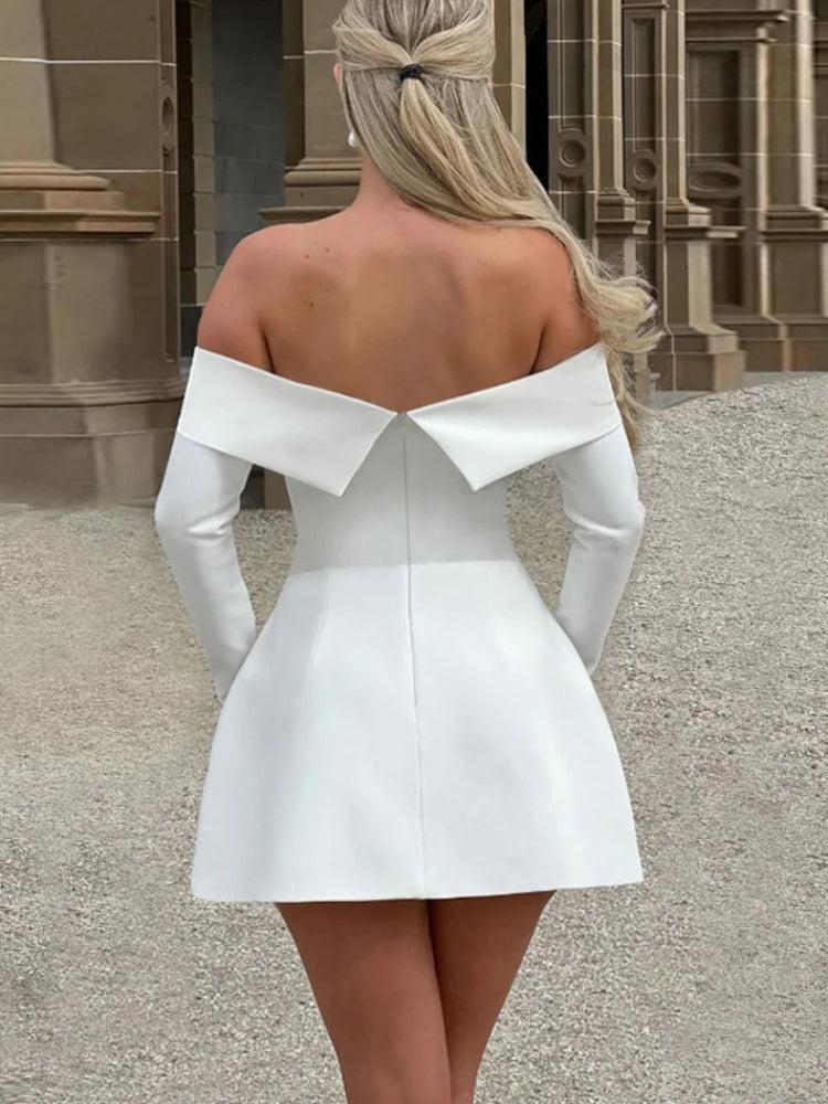 Off Shoulder Long Sleeve Flap Pocket A-Line Mini Dress 5