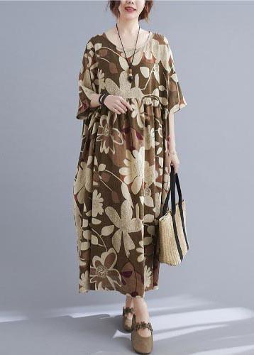Round Neck Babydoll Waist Oversized Floral Print Maxi Dress 2