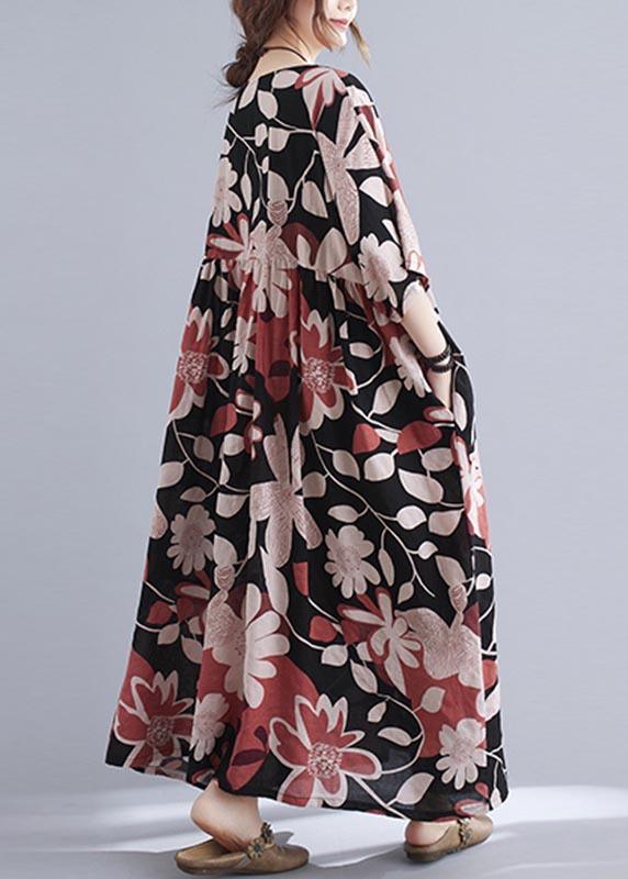 Round Neck Babydoll Waist Oversized Floral Print Maxi Dress 4