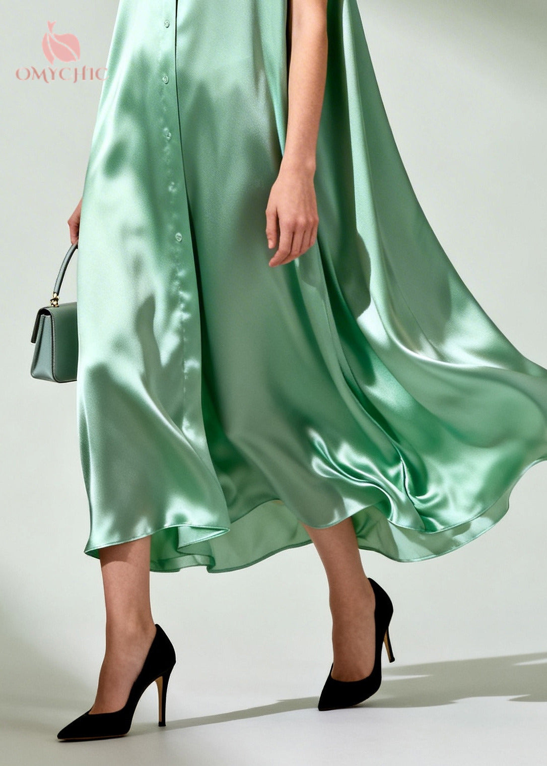 Collared Floral Lace Trim Button-Down Satin Sleeveless Midi Dress 4