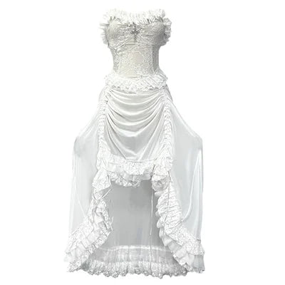 Lace Tiered Ruffle High-Low Cross Pendant Gothic Mini Dress 8