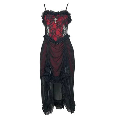 Lace Tiered Ruffle High-Low Cross Pendant Gothic Mini Dress 6