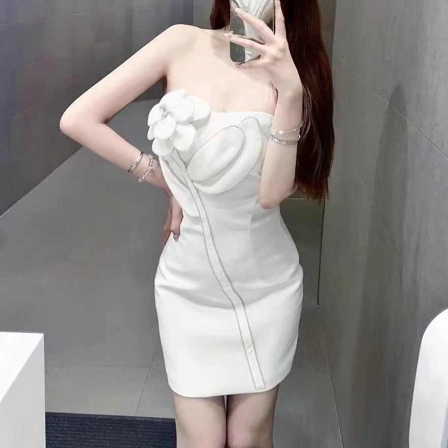 Rhinestone Floral Applique Sweetheart Strapless Velvet Bodycon Mini Dress 2
