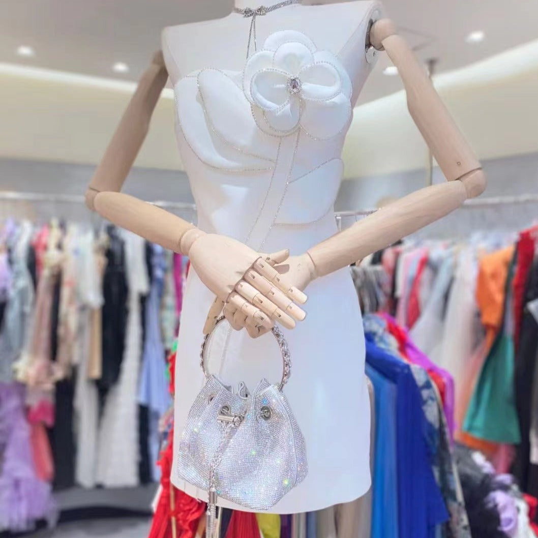 Rhinestone Floral Applique Sweetheart Strapless Velvet Bodycon Mini Dress 4