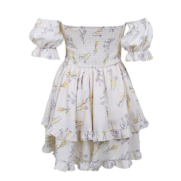 Floral Print Sweetheart Lace Up Puff Sleeve Ruffle Tier Mini Dress 2