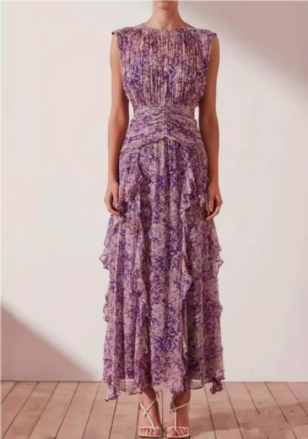 Abstract Print Tiered Ruffle Cascade Maxi Dress 4