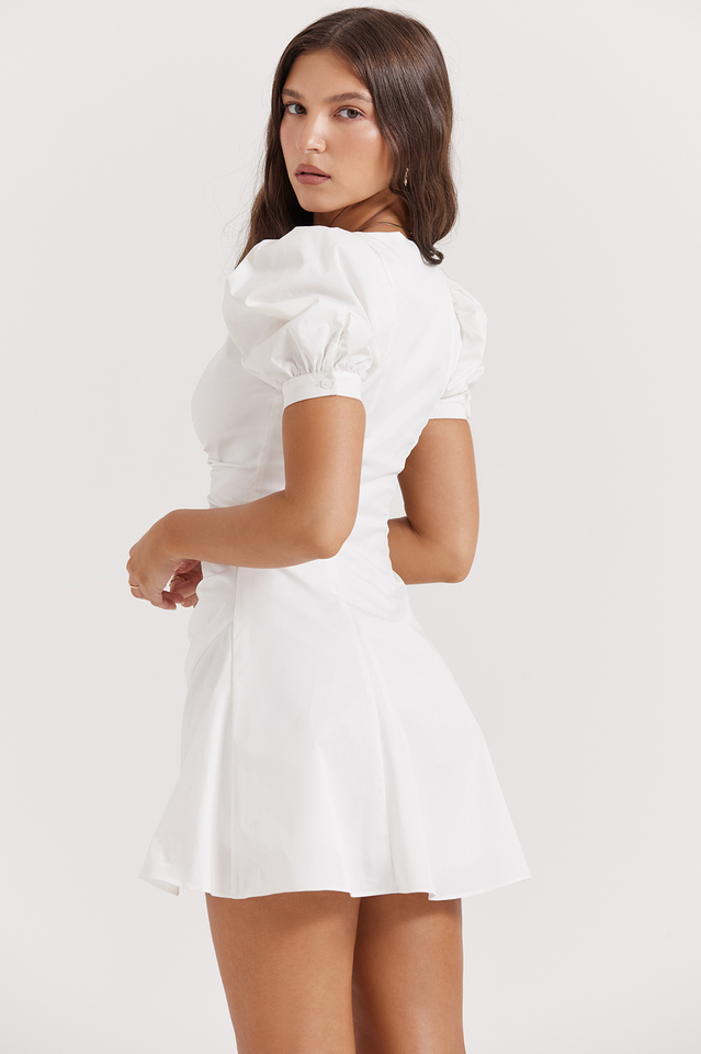 Scoop Neck Puff Sleeve Ruched Button Front Mini Dress 4