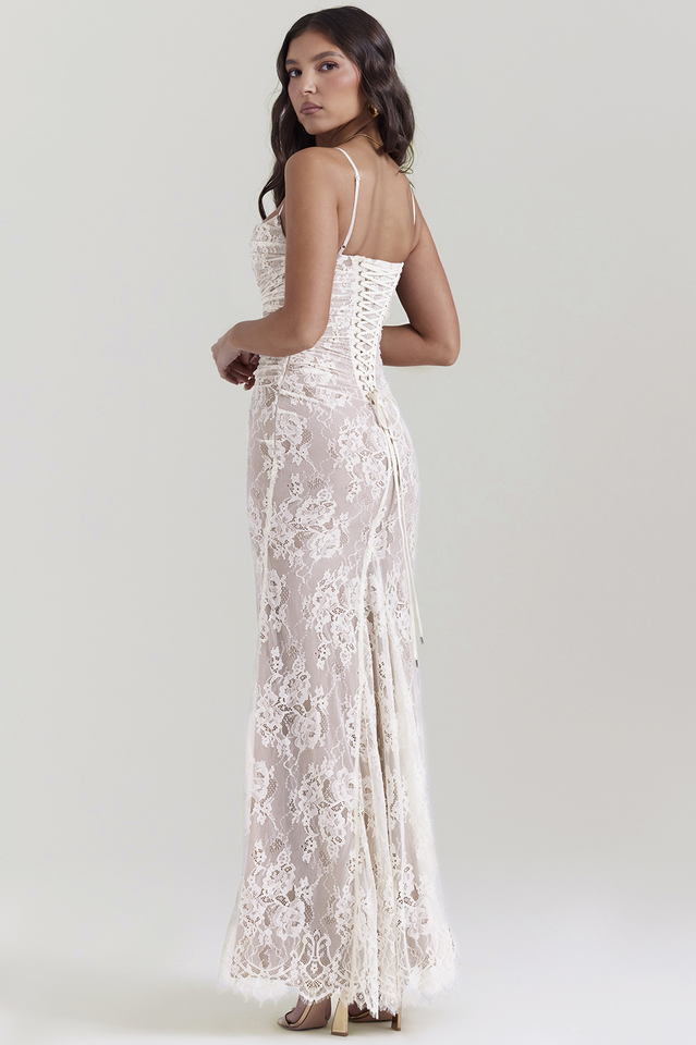 Square Neck Spaghetti Strap Floral Lace Scalloped Hem Maxi Dress with Long Sleeve Bolero 4