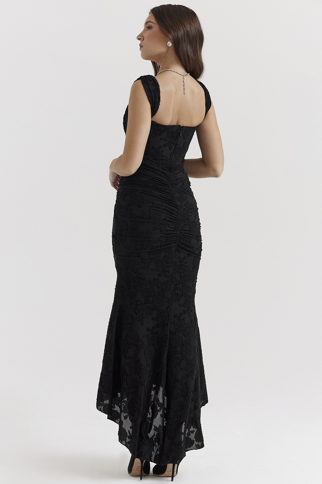 Floral Burnout Lace Corset Bodice Ruched Wrap High-Low Mermaid Midi Dress 12