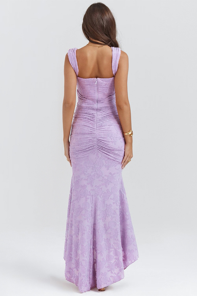 Floral Burnout Lace Corset Bodice Ruched Wrap High-Low Mermaid Midi Dress 19