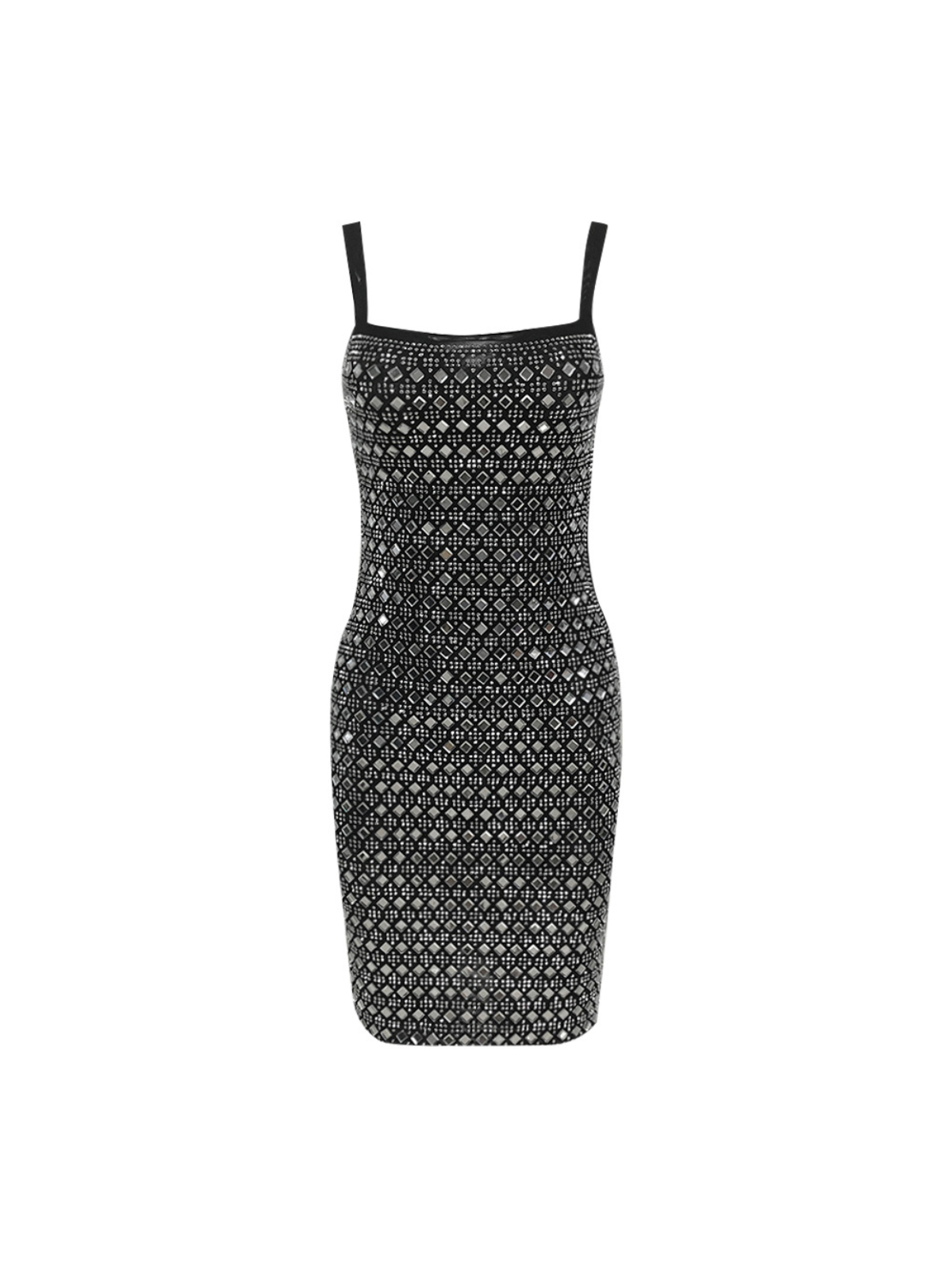 Spaghetti Strap Square Neck Rhinestone Crystal Grid Bandage Mini Dress 7