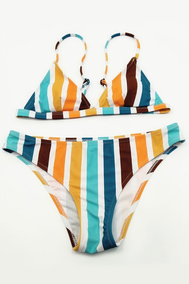 Rainbow Striped Triangle Bikini - Two Piece Swimsuit