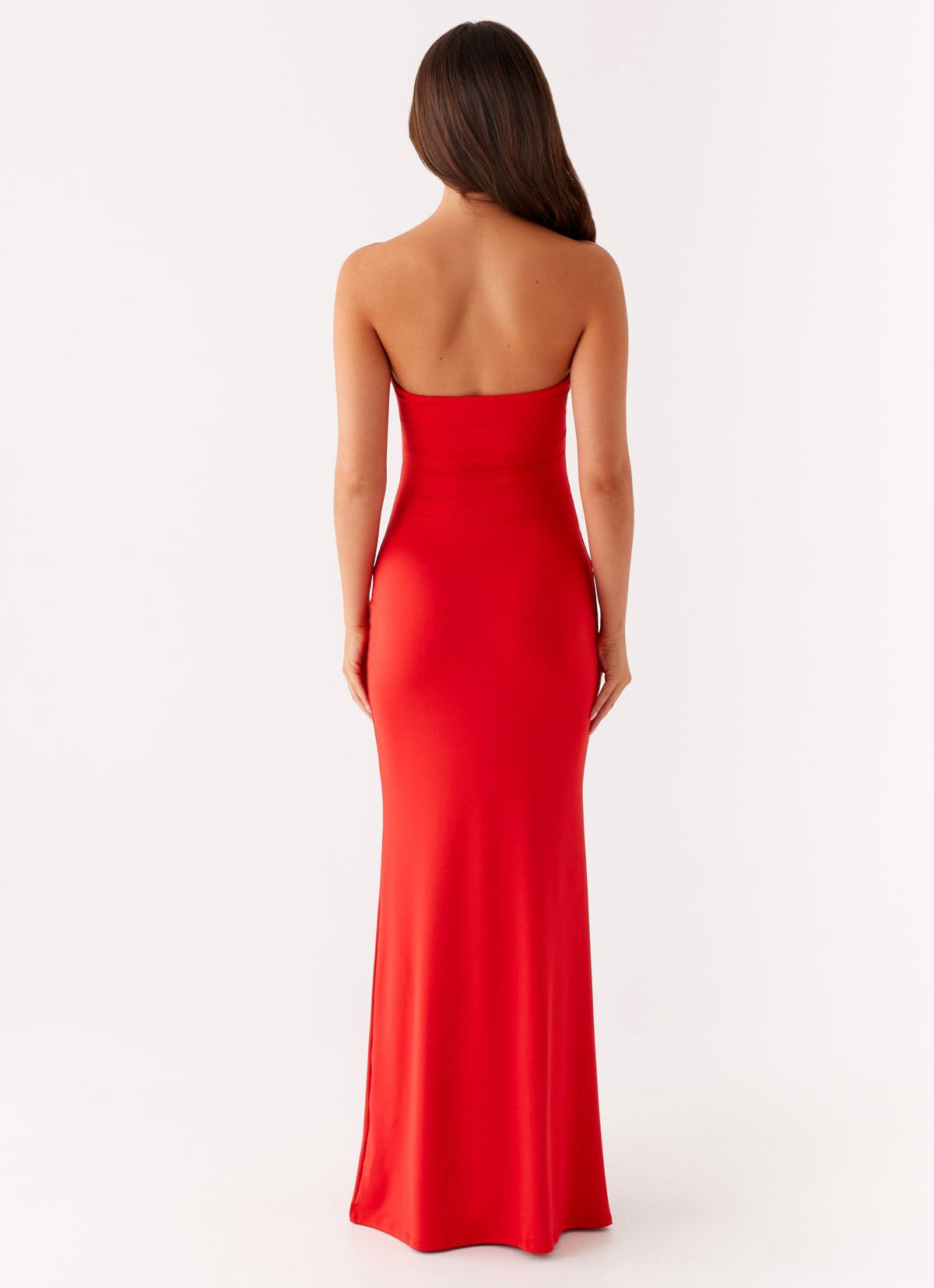 Strapless Bandeau Floral Applique Horizontal Cutout Bodycon Maxi Dress 3