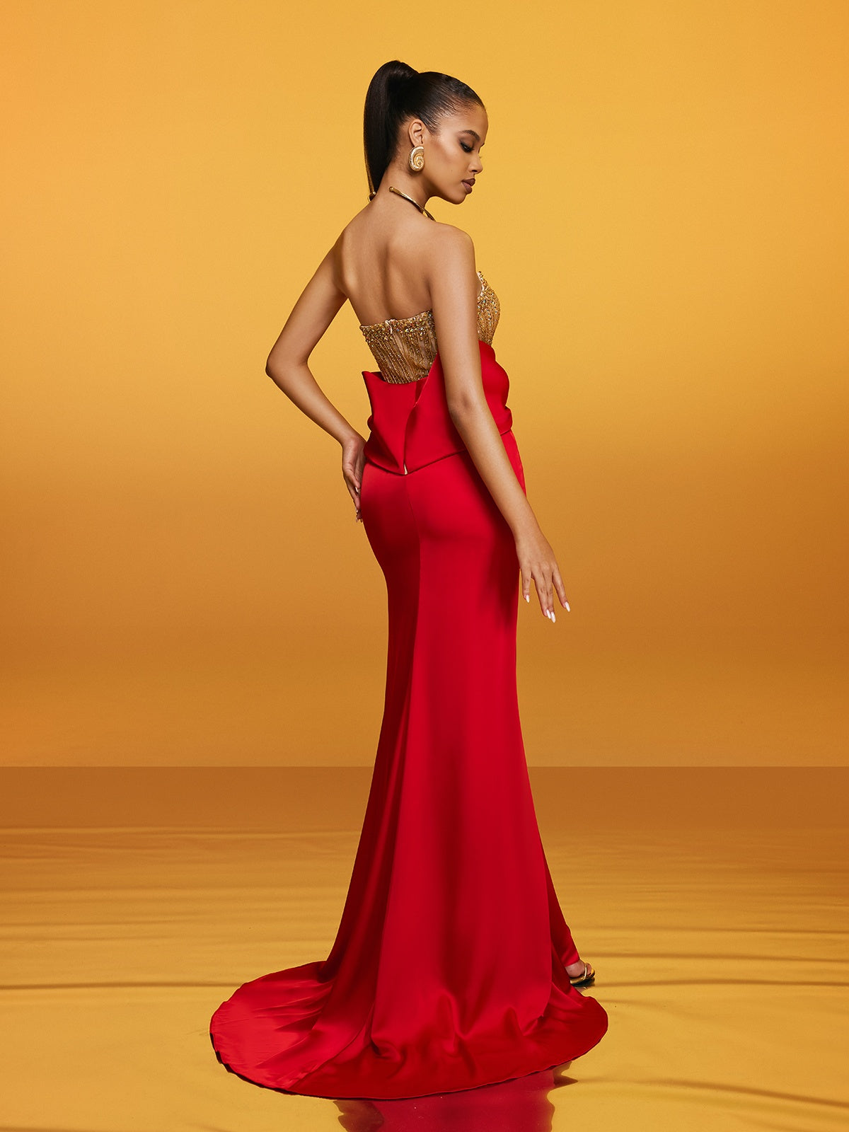 Strapless Bow Satin Column Maxi Gown 6