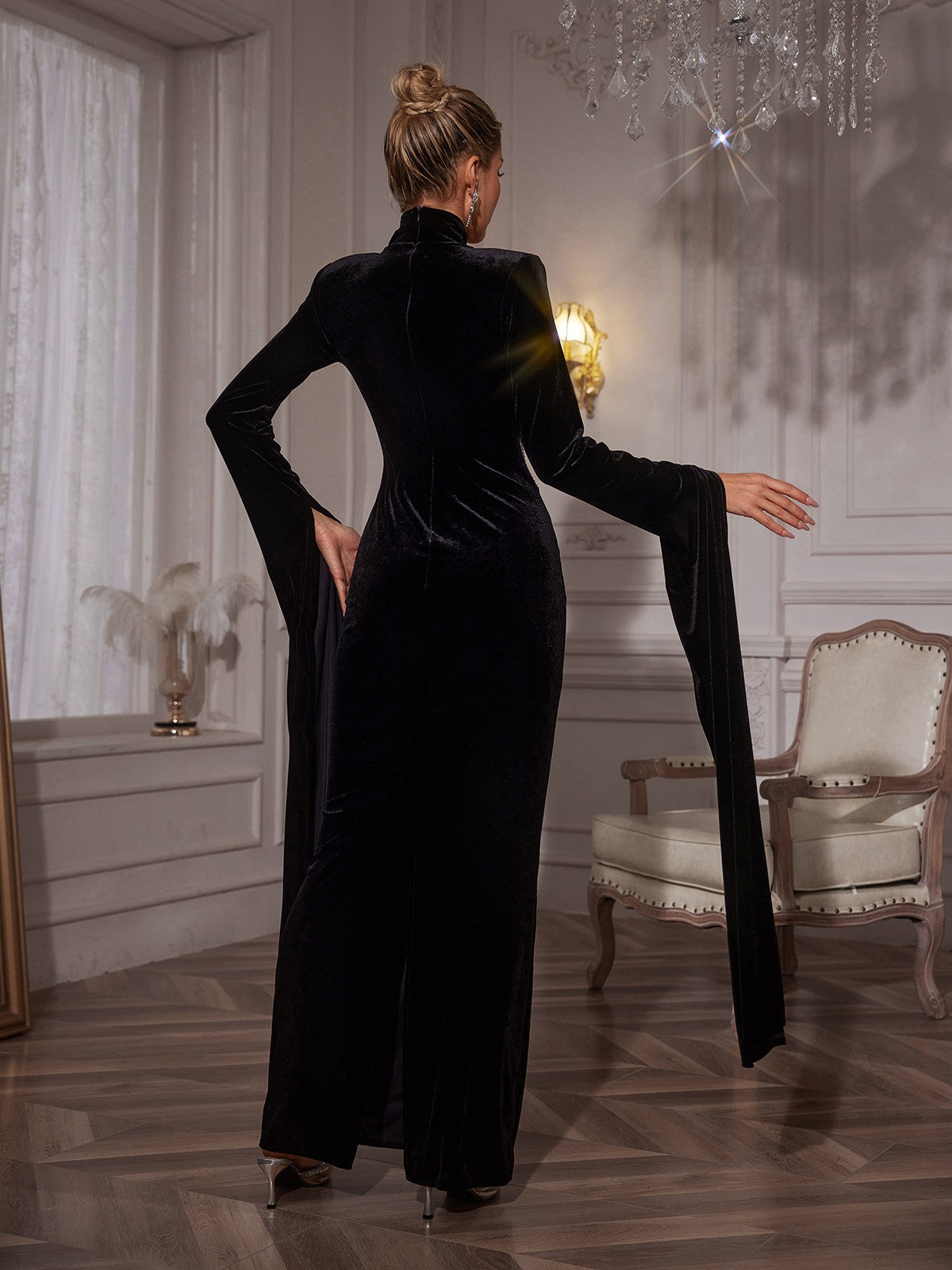 Rhinestone Velvet Column Maxi Gown 6
