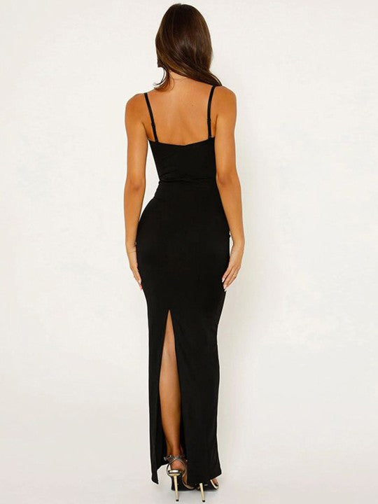 Spaghetti Strap Tiered Ruffle Column Maxi Gown 4