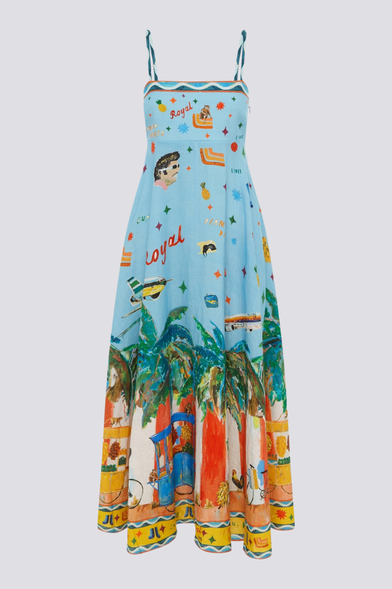 Graffiti Print Spaghetti Strap Square Neck Pocket A-Line Maxi Dress 5