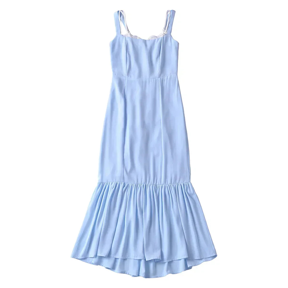 Square Neck Sleeveless Mermaid Ruffle Fluted Hem Maxi Dress 7