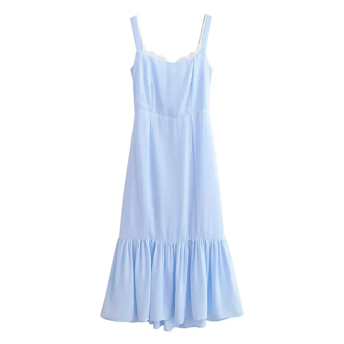 Square Neck Sleeveless Mermaid Ruffle Fluted Hem Maxi Dress 3