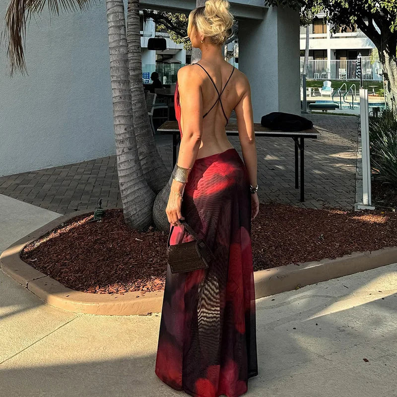 Plunging Halter Ring Detail Side Cutout High Slit Maxi Dress 5