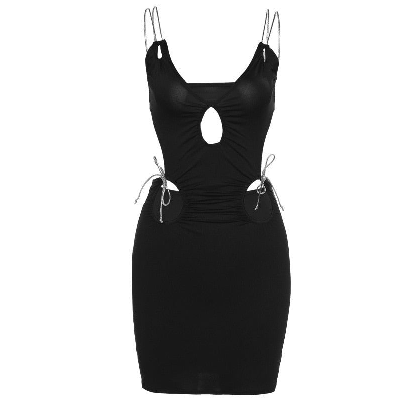 Square Neck Rhinestone Strap Cutout Bodycon Mini Dress 9