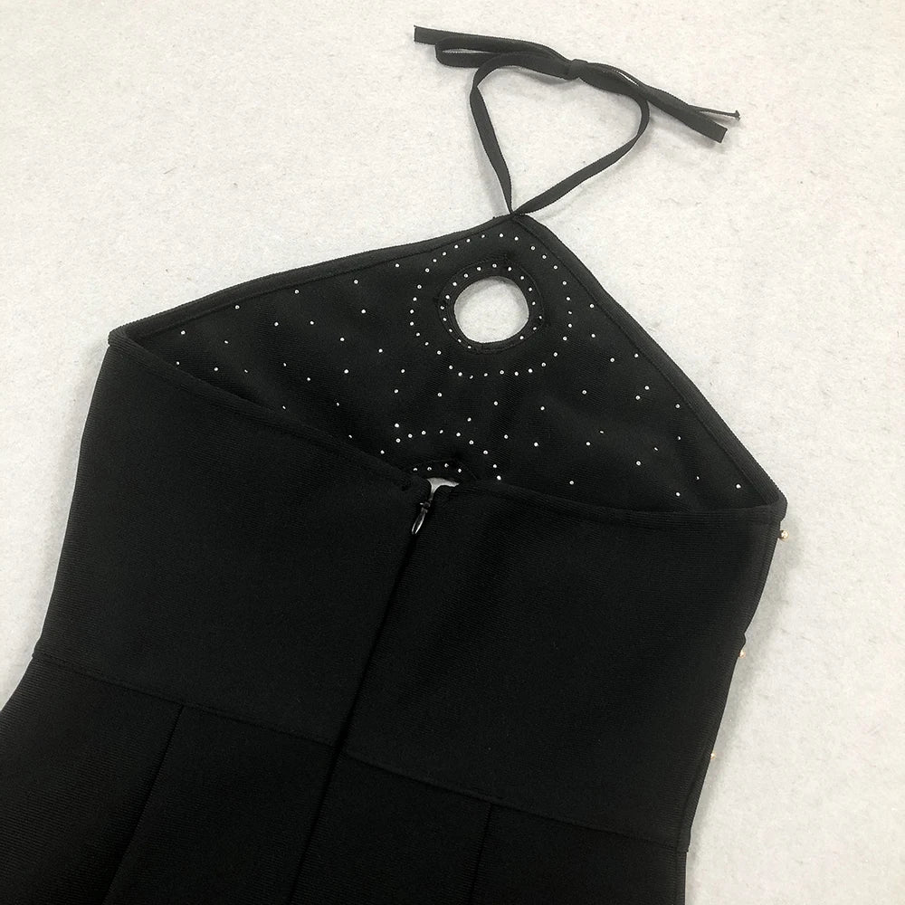 Halter Ring Cut Out Studded Thigh Slit Backless Maxi Gown 15