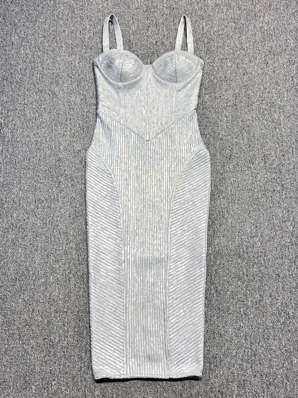Sweetheart Corset Bodice Metallic Ribbed Bodycon Midi Dress 4