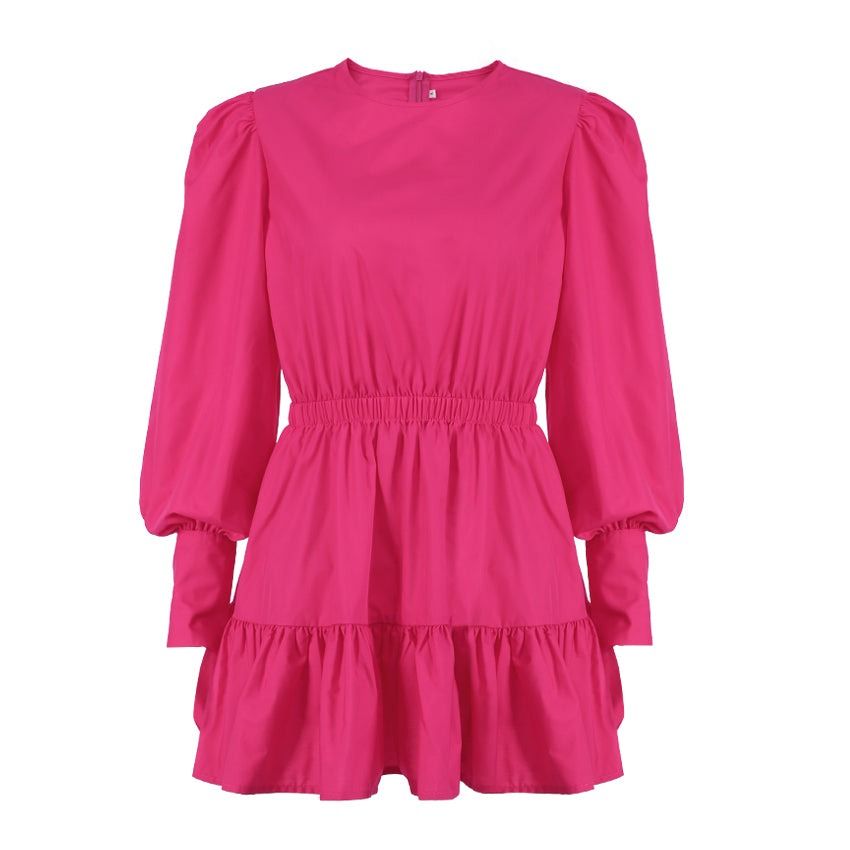 Crew Neck Lantern Sleeve Elastic Waist Tiered Ruffle Mini Dress 6
