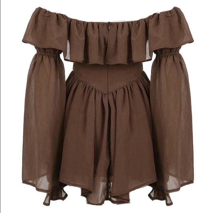 Off-Shoulder Corset Ruffle Trim Balloon Sleeve Handkerchief Hem Mini Dress 6