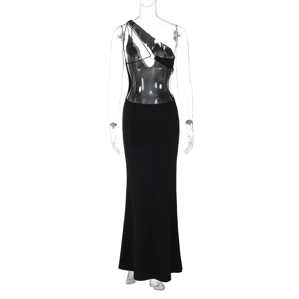 One-Shoulder Teardrop Cutout Waist Cutout High Slit Bodycon Maxi Dress 10
