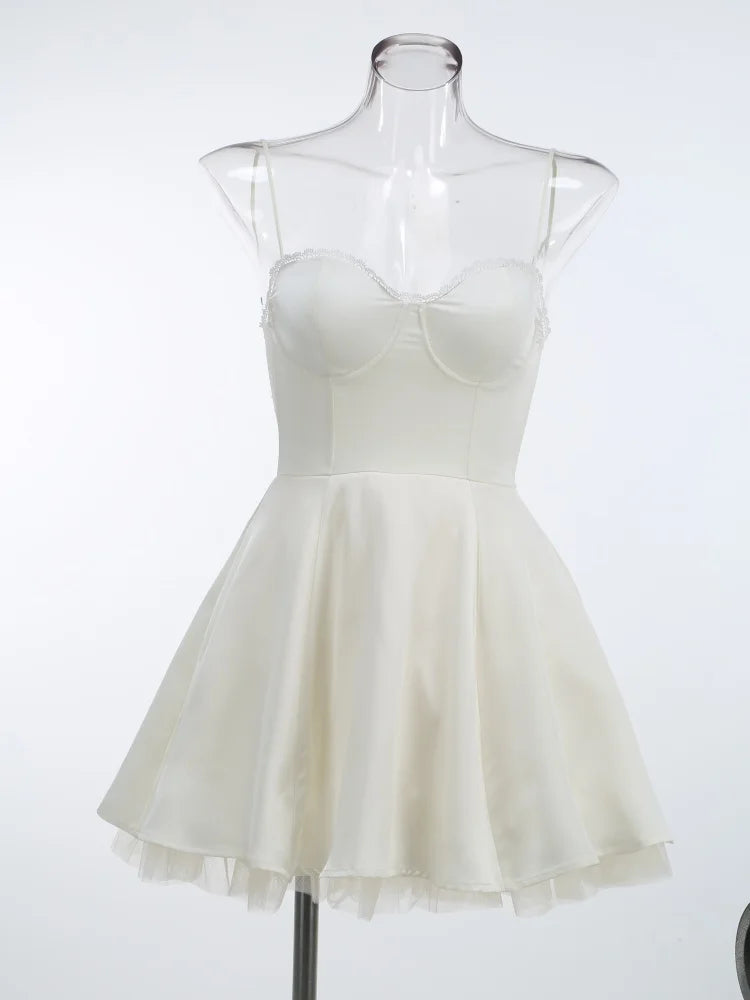 Sweetheart Neck Lace Trim Spaghetti Strap Tulle Hem Fit and Flare Mini Dress 3