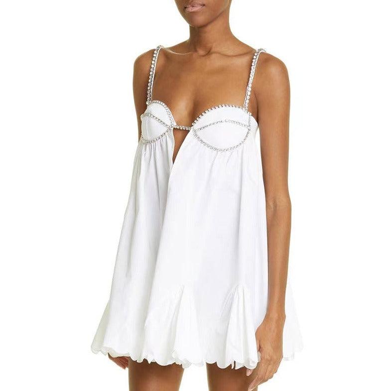 Square Neck Poplin Scalloped Hem Mini Dress 10