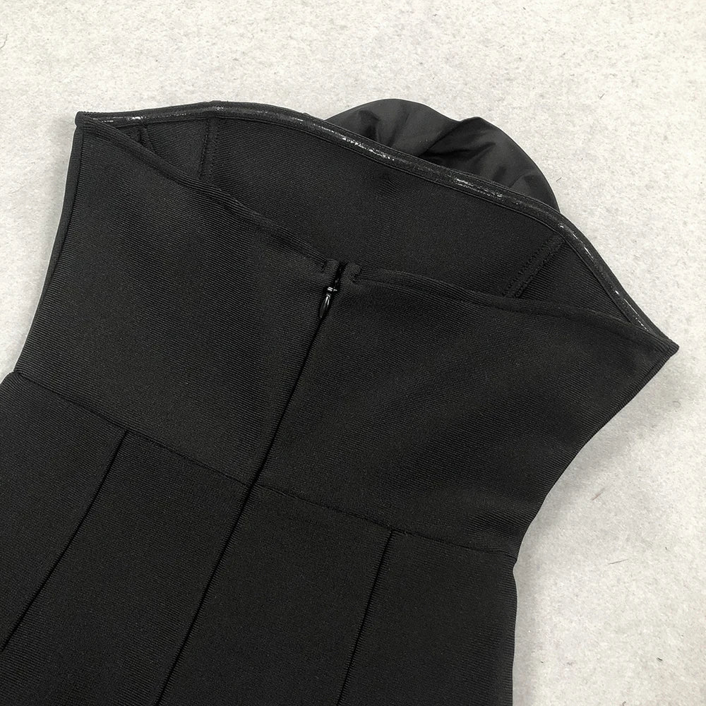 Strapless Sculptural 3D Contrast Lining High Slit Maxi Gown 4