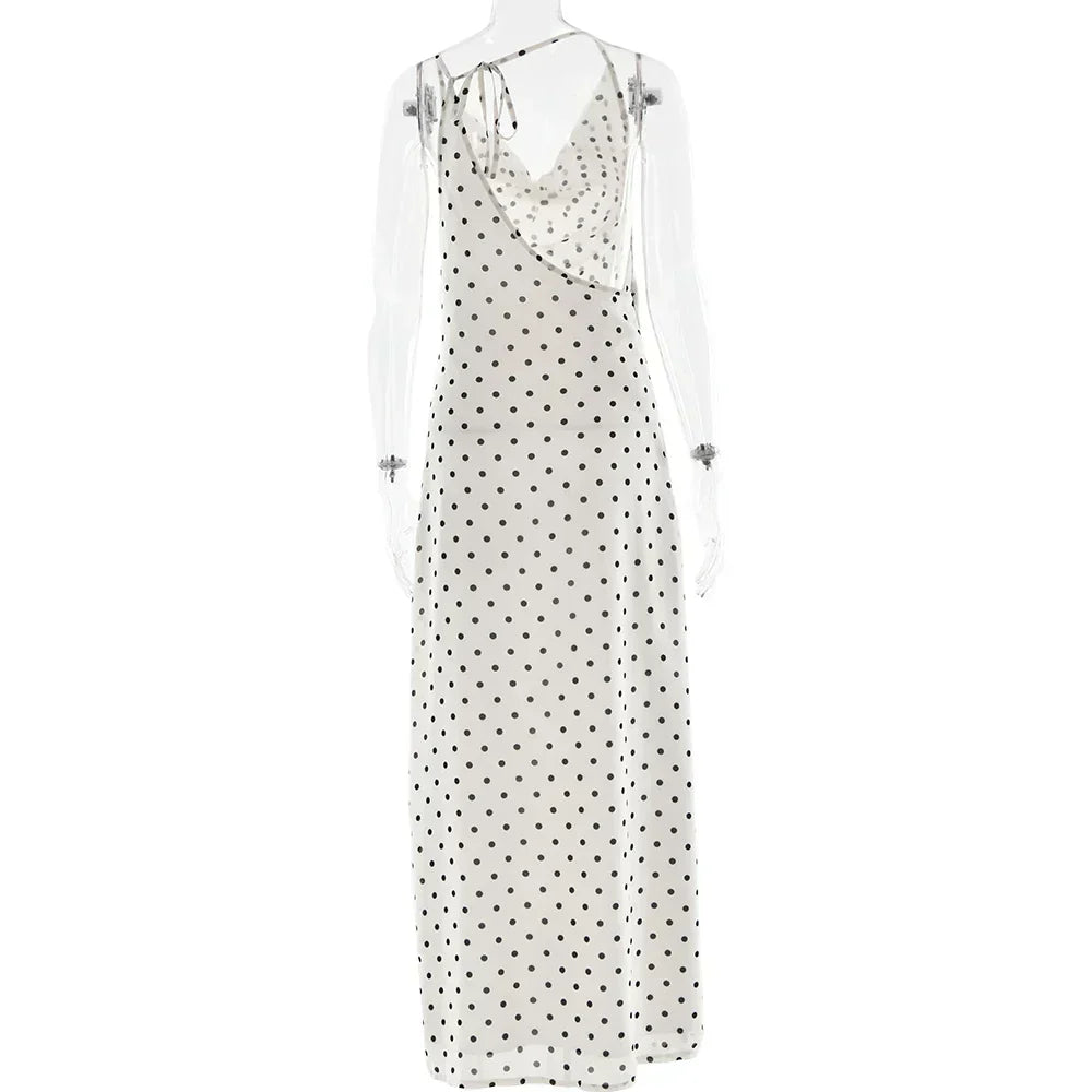 Cowl Neck Polka Dot Spaghetti Strap Maxi Dress 6