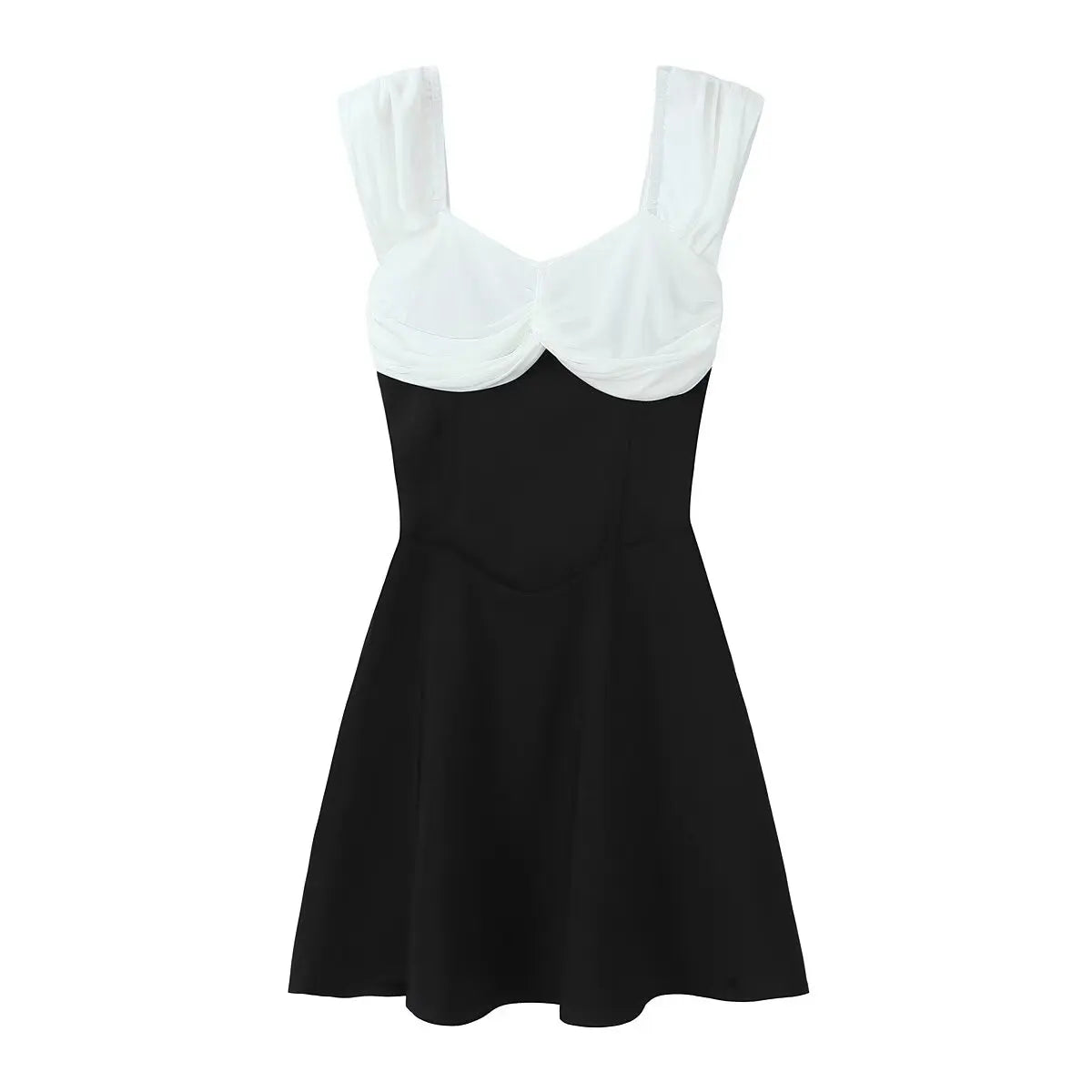 Off Shoulder Sweetheart Twist Front Colorblock Empire Waist Mini Dress 7